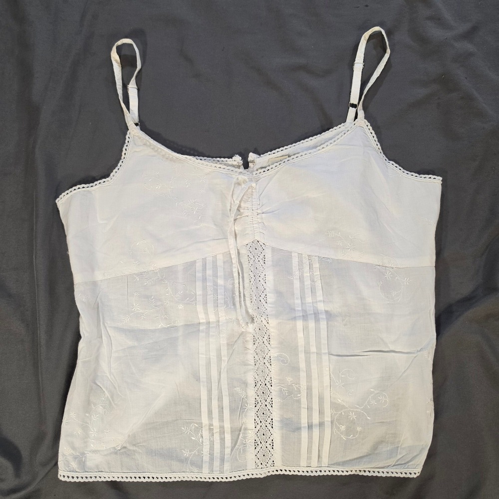Polo Jeans Co Ralph Lauren White Cotton Embroidered Lace Trim Camisole Top L